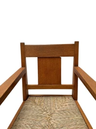 Art Deco Modernist Club Chair with Rush Seat, 1920s